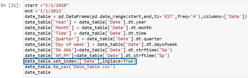 Kuasa BI Dengan Skrip Python Untuk Mencipta Jadual Tarikh
