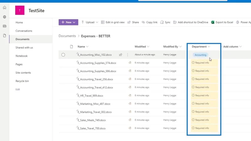 Hinzufügen von Metadaten in SharePoint mithilfe von Spalten