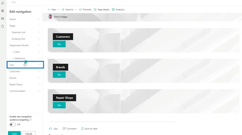 Menambah Navigasi Senarai SharePoint