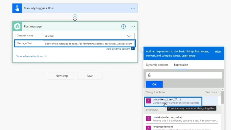 ฟังก์ชันสตริงโฟลว์ของ Microsoft: เชื่อมต่อและแทนที่