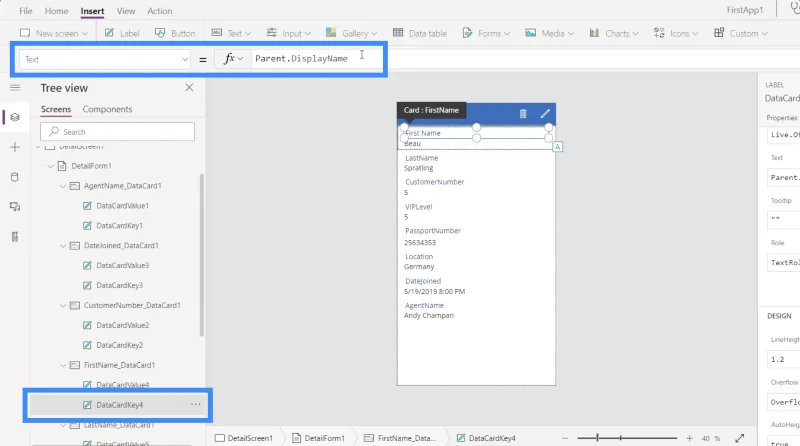 Borang Power Apps Dan Kad Data Dalam Skrin Butiran