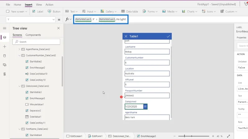 Skrin PowerApps: Mengedit Dan Mengemas kini