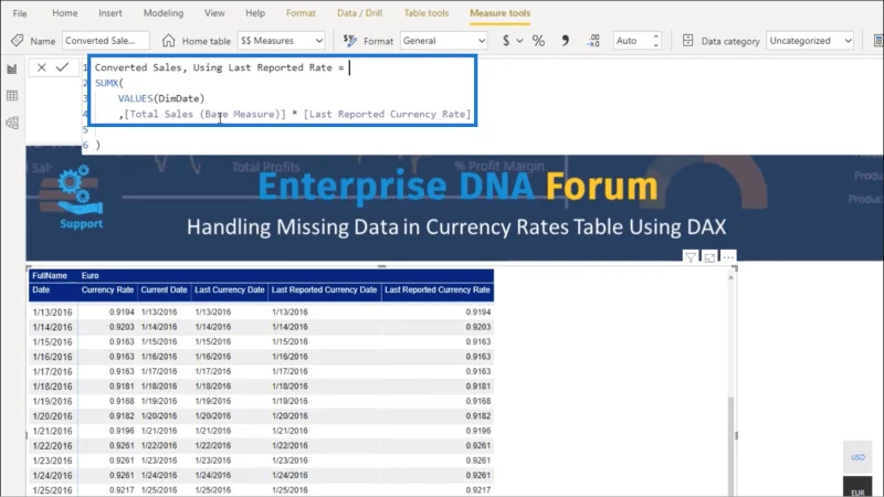 Jadual Kadar Mata Wang – Perakaunan Untuk Data Yang Hilang Dengan DAX