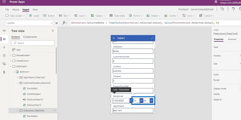 Skrin PowerApps: Mengedit Dan Mengemas kini