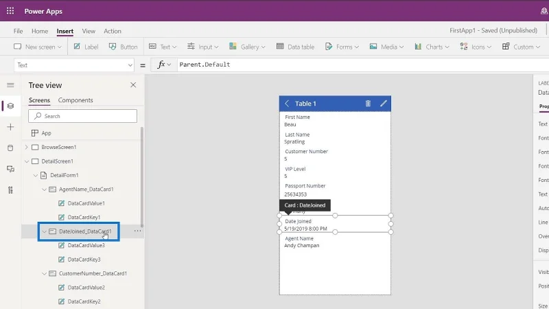 Kad Data PowerApps Dan Tugasan Harta