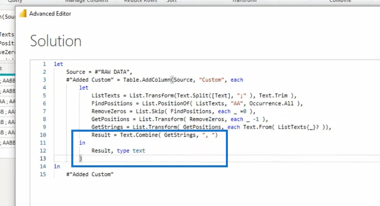 Menggunakan Editor Lanjutan Power Query Untuk Mengeluarkan Nilai Sebelum Teks Tertentu