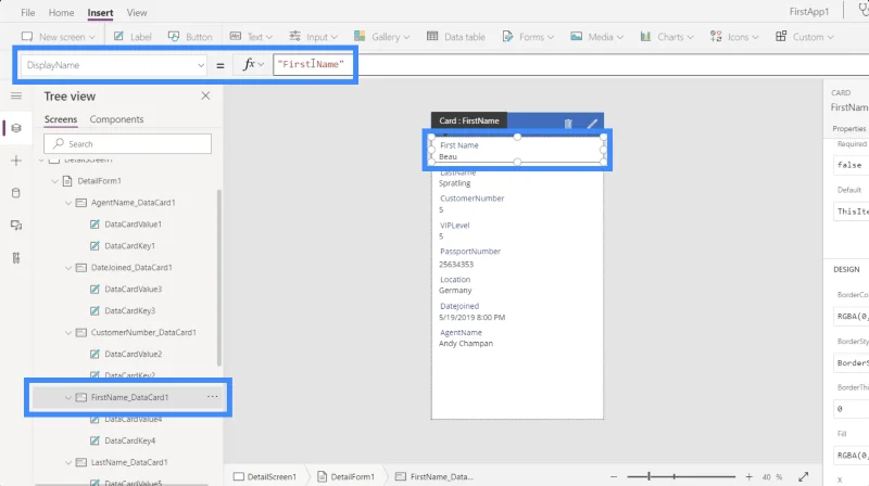 Borang Power Apps Dan Kad Data Dalam Skrin Butiran
