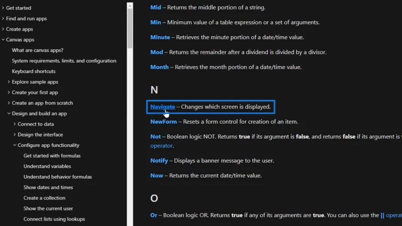 Gambaran Keseluruhan Konteks Navigasi PowerApps