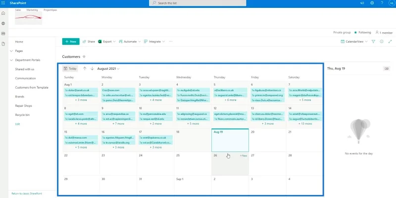 มุมมองปฏิทินรายการ SharePoint