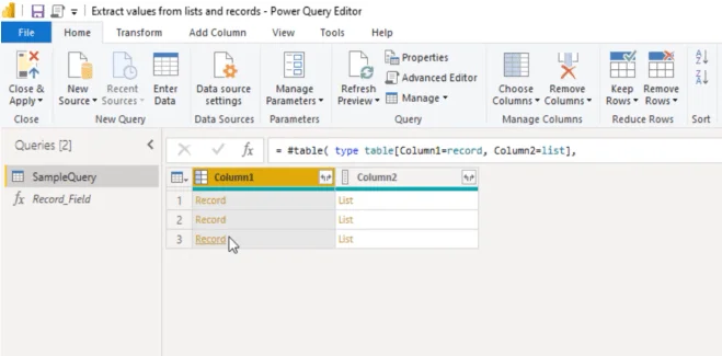 Ekstrak Nilai Daripada Rekod Dan Senarai Dalam Power Query