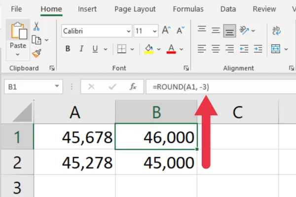 วิธีปัดเศษเป็นพันที่ใกล้ที่สุดใน Excel