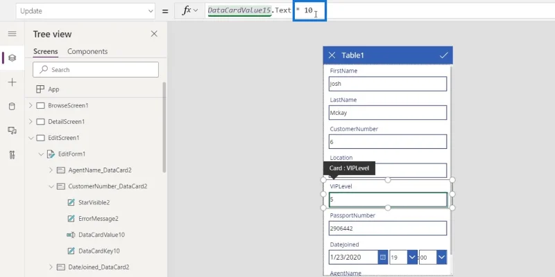 Skrin PowerApps: Mengedit Dan Mengemas kini