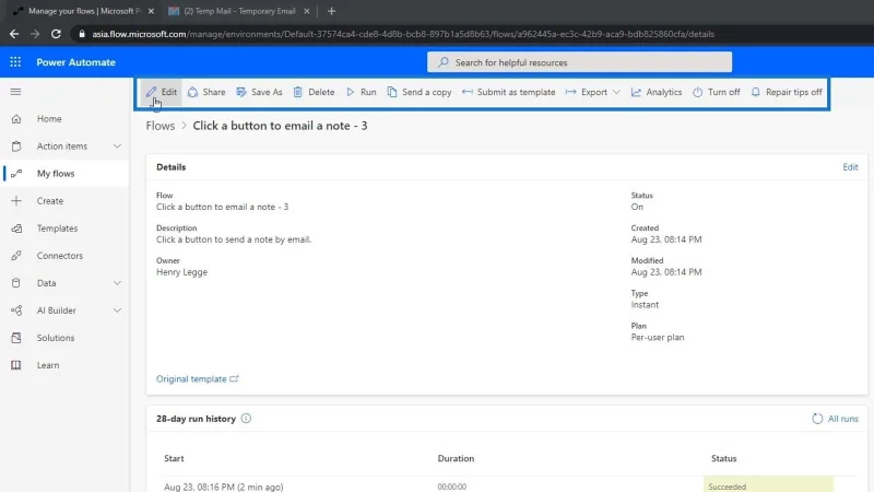 Diagrammes de flux et page de détails de flux dans Power Automate