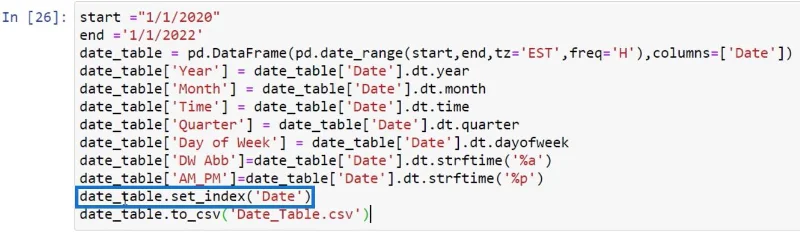 Kuasa BI Dengan Skrip Python Untuk Mencipta Jadual Tarikh