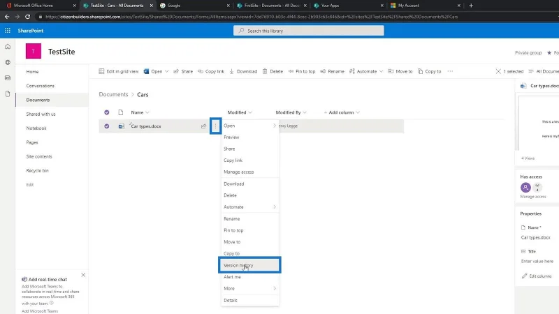Versionierung in der SharePoint-Dokumentbibliothek