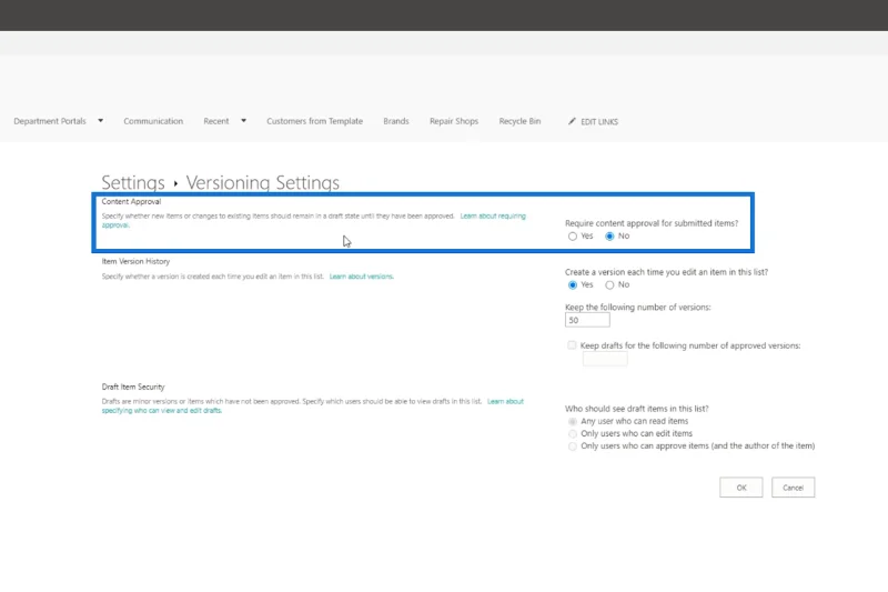 Sejarah Versi Dalam Senarai SharePoint