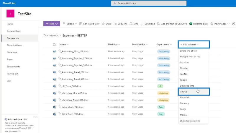 Hinzufügen von Metadaten in SharePoint mithilfe von Spalten
