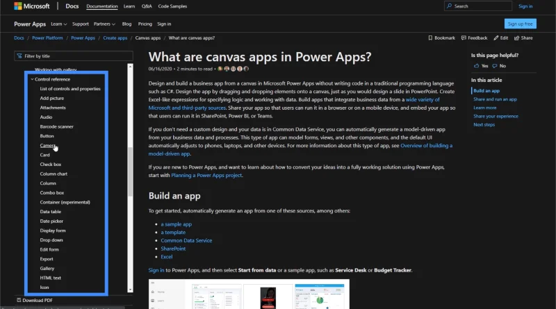 PowerApps-Dokumentation: Verwendung von MS-Dokumenten für Expertenfunktionen