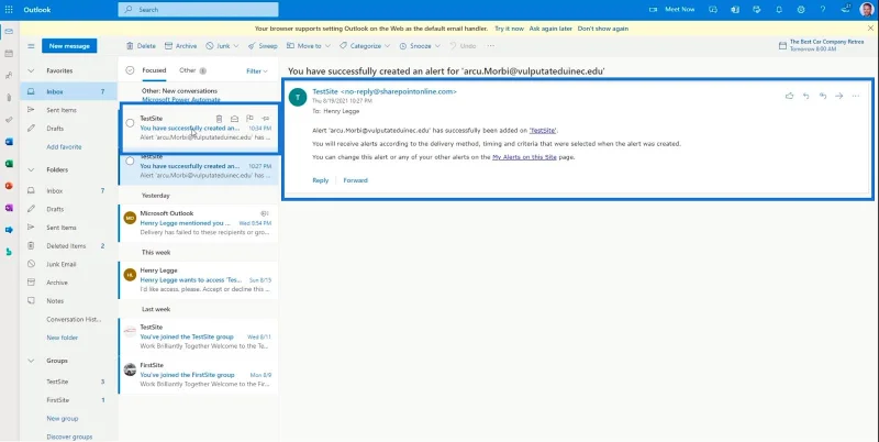 การตั้งค่าการแจ้งเตือนรายการ SharePoint