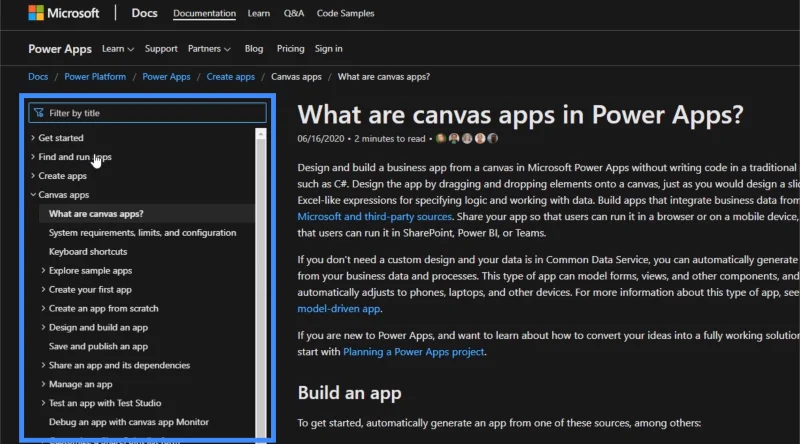 PowerApps-Dokumentation: Verwendung von MS-Dokumenten für Expertenfunktionen