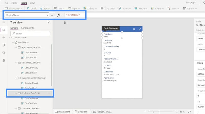 Borang Power Apps Dan Kad Data Dalam Skrin Butiran