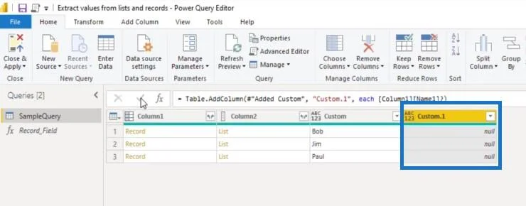Ekstrak Nilai Daripada Rekod Dan Senarai Dalam Power Query