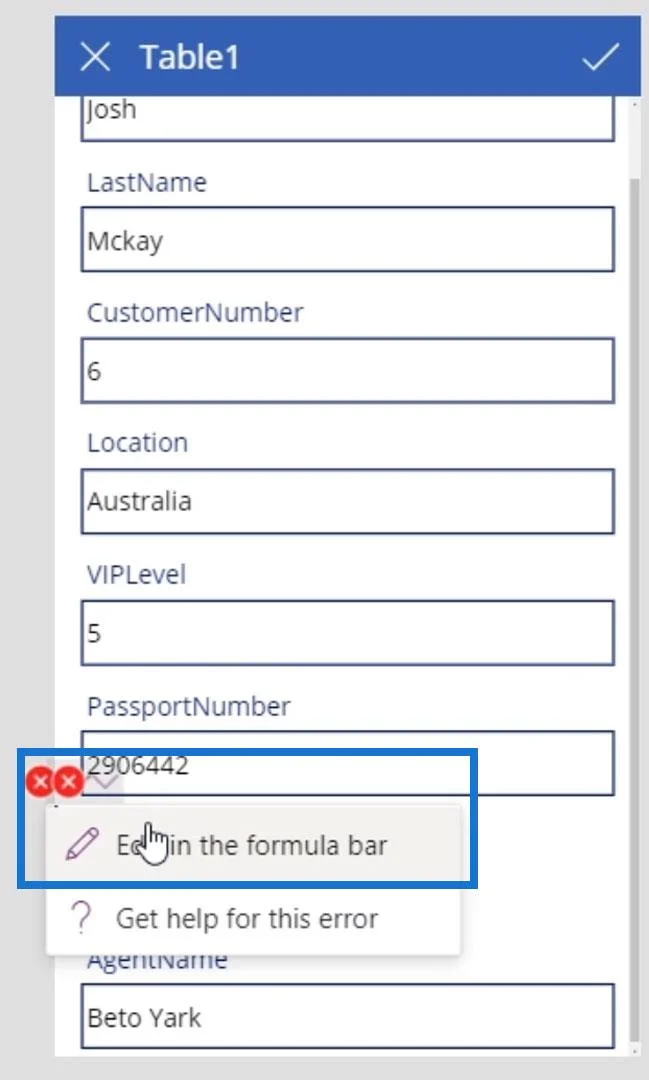 Skrin PowerApps: Mengedit Dan Mengemas kini