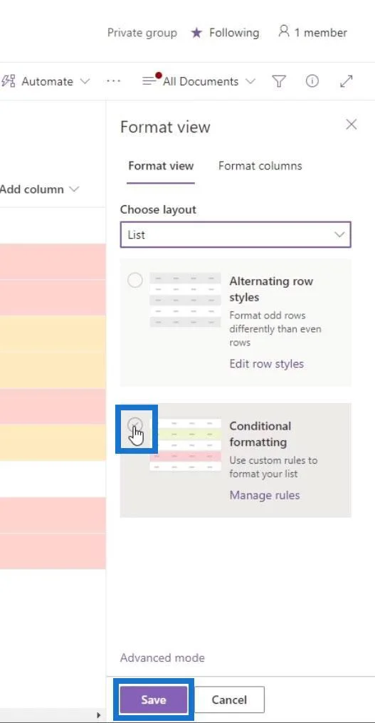 Lihat Pemformatan Dalam SharePoint