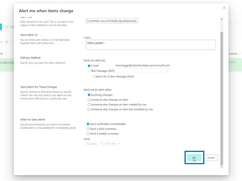 การตั้งค่าการแจ้งเตือนรายการ SharePoint