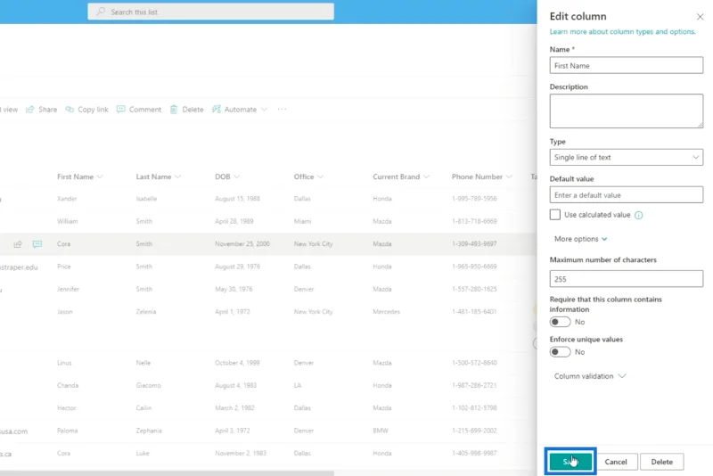 Pengesahan Lajur SharePoint Dalam Dua Cara