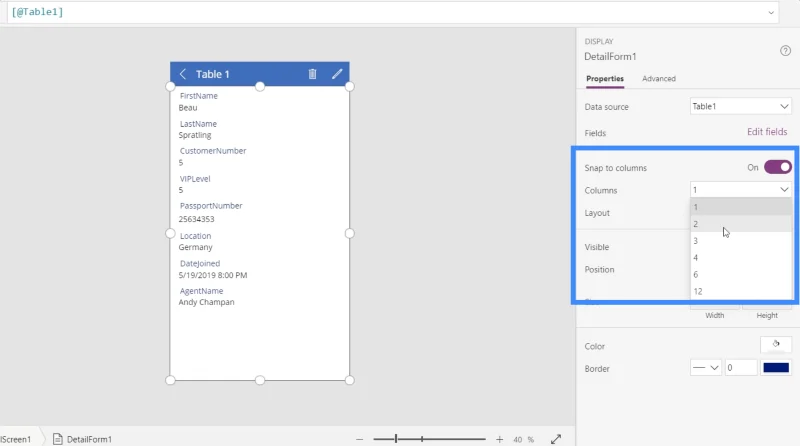 Borang Power Apps Dan Kad Data Dalam Skrin Butiran