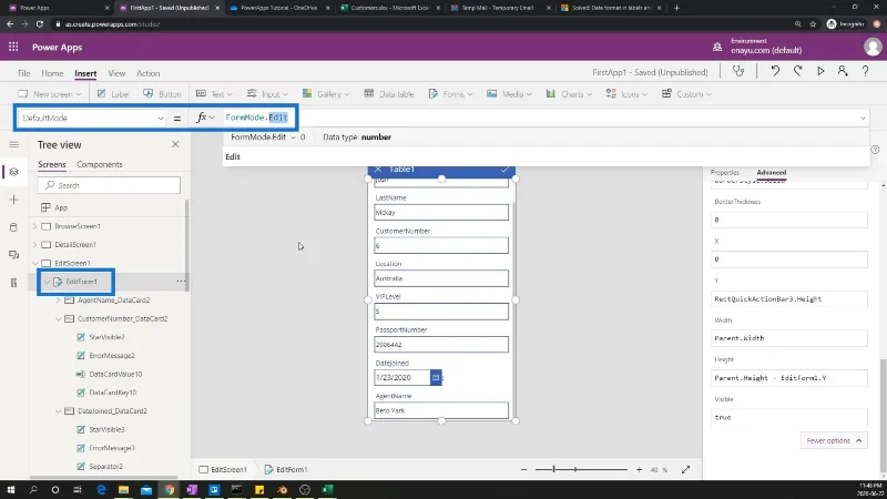 Skrin PowerApps: Mengedit Dan Mengemas kini