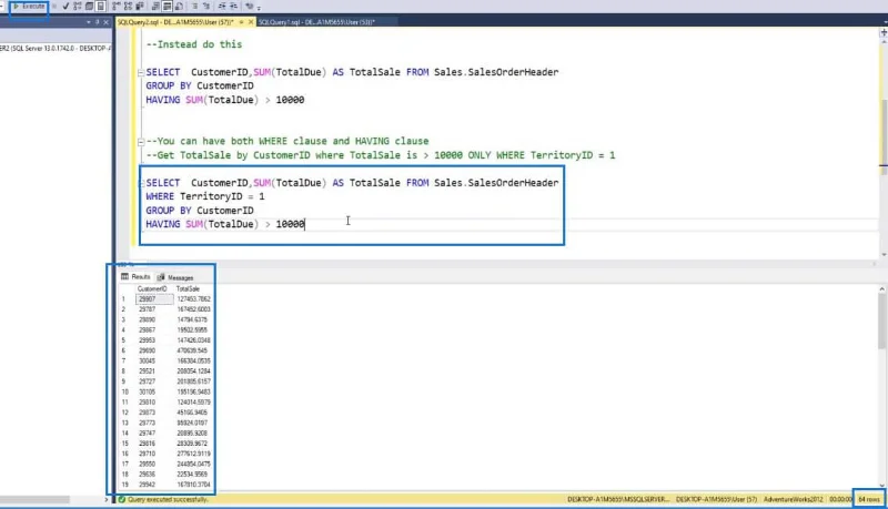 HAVING-Klausel in SQL-Aggregatfunktionen