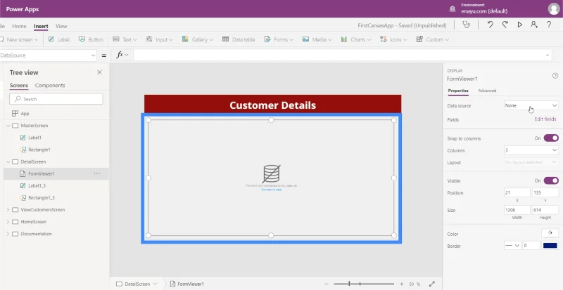 Skrin Butiran MS Power Apps Dan Skrin Borang