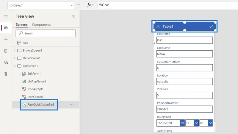 Skrin PowerApps: Mengedit Dan Mengemas kini