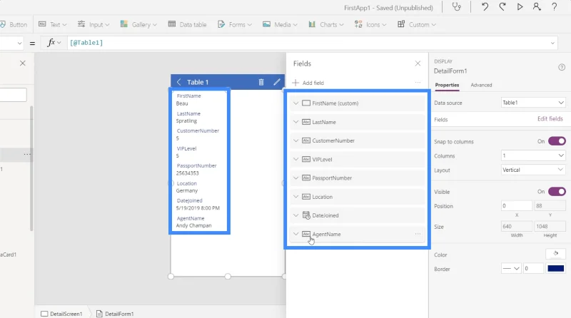Borang Power Apps Dan Kad Data Dalam Skrin Butiran