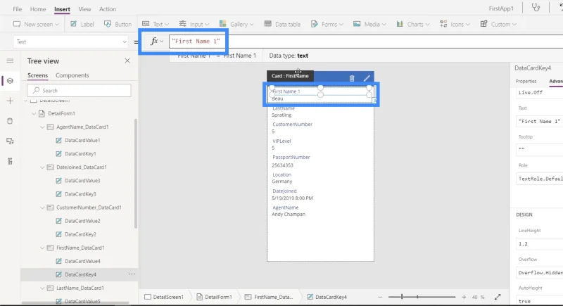 Borang Power Apps Dan Kad Data Dalam Skrin Butiran