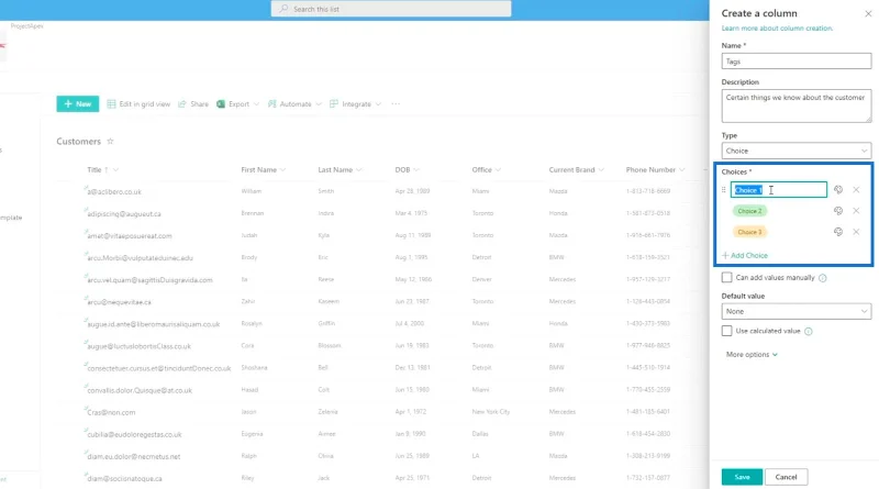 Hinzufügen eines SharePoint-Auswahlfelds zu einer Liste