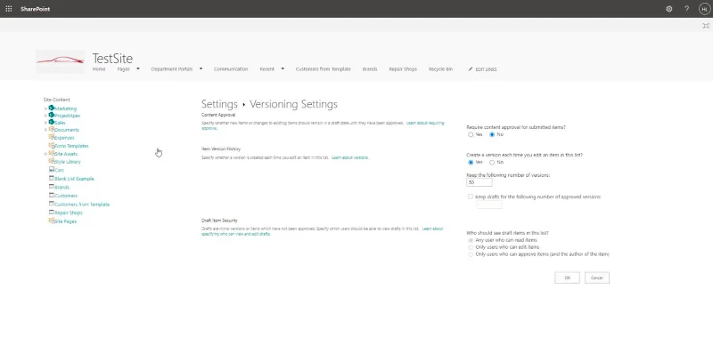 Sejarah Versi Dalam Senarai SharePoint