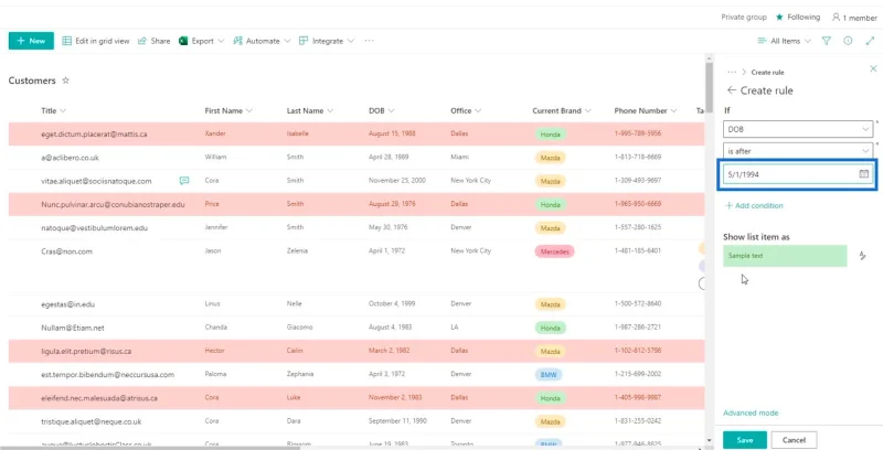 Panduan Pemformatan Senarai SharePoint