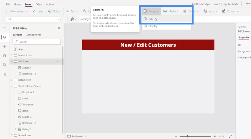 Skrin Butiran MS Power Apps Dan Skrin Borang