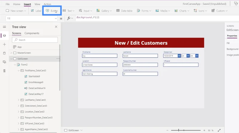 Skrin Butiran MS Power Apps Dan Skrin Borang