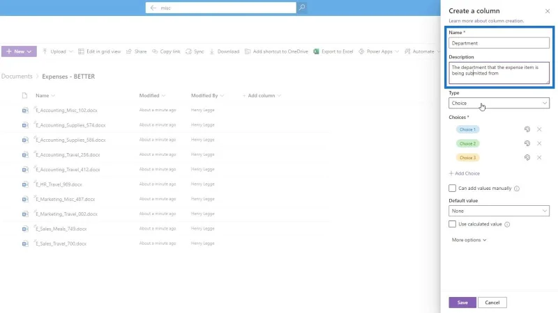 Hinzufügen von Metadaten in SharePoint mithilfe von Spalten