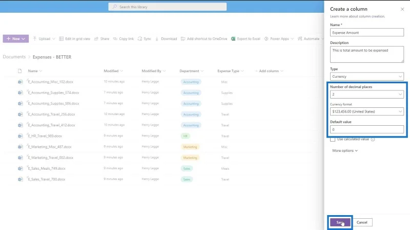Hinzufügen von Metadaten in SharePoint mithilfe von Spalten