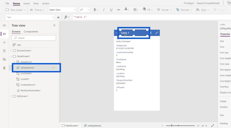 Borang Power Apps Dan Kad Data Dalam Skrin Butiran