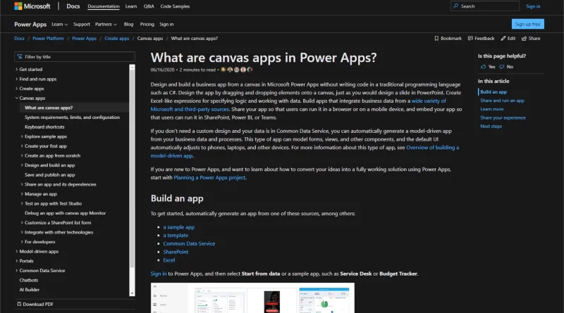 PowerApps-Dokumentation: Verwendung von MS-Dokumenten für Expertenfunktionen