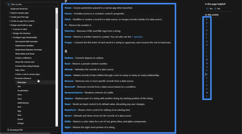 PowerApps-Dokumentation: Verwendung von MS-Dokumenten für Expertenfunktionen
