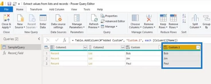 Ekstrak Nilai Daripada Rekod Dan Senarai Dalam Power Query