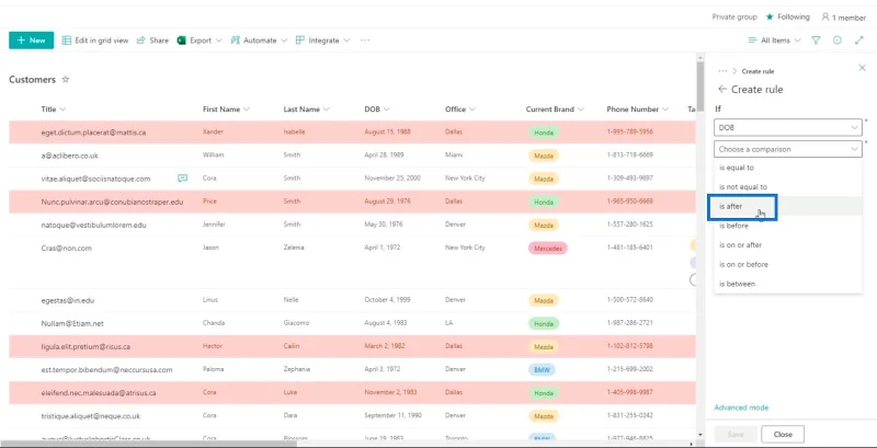 Panduan Pemformatan Senarai SharePoint