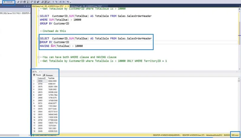 HAVING-Klausel in SQL-Aggregatfunktionen